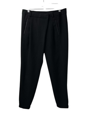 VINCE. Women's Size 6 Asymmetric Harem Trousers Leather Trim Black Taupe