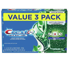 Lot of 3 Crest Premium Plus Scope Outlast Toothpaste Mint 3 Pack 03/2026