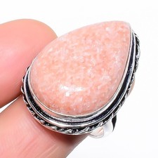 Natural Pink Aventurine Gemstone 925 Sterling Silver Ring Size 9 f199