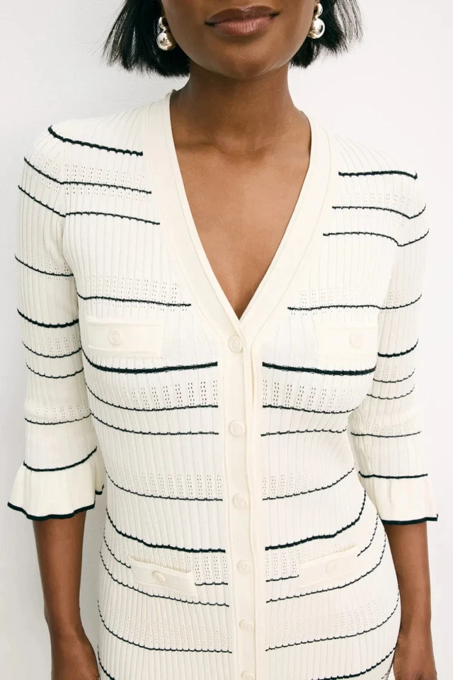 Sandro Striped Ruffled Wrap V-neck Knitted Long Dress Size 4 (Retails $490) - Image 4 of 4