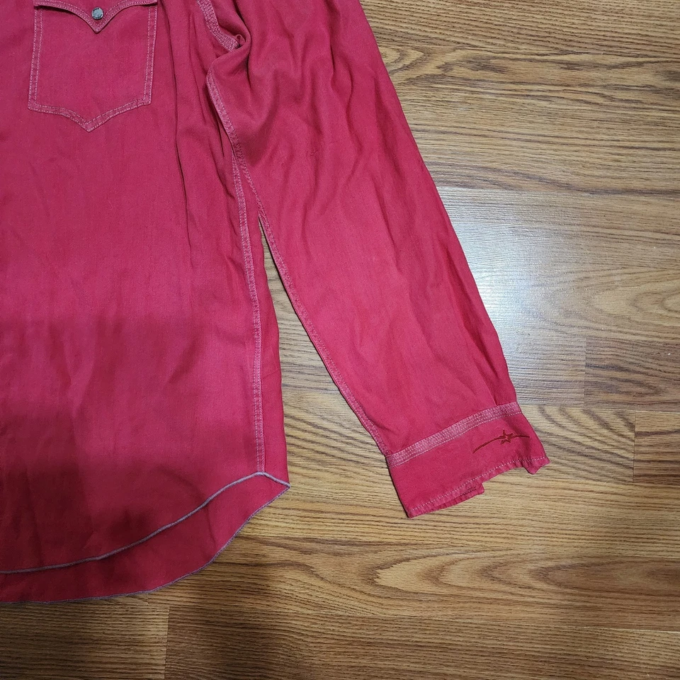 Camisa Ryan Michael Para Hombres XL Roja Mezcla Seda Manga Larga Western Snap Vaquero Rodeo Foto 3 de 4