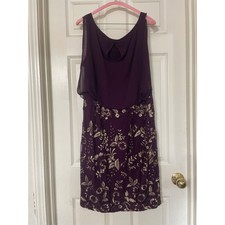 Calvin Klein Plum Purple Embroidered Floral Chiffon Overlay Dress Size 12