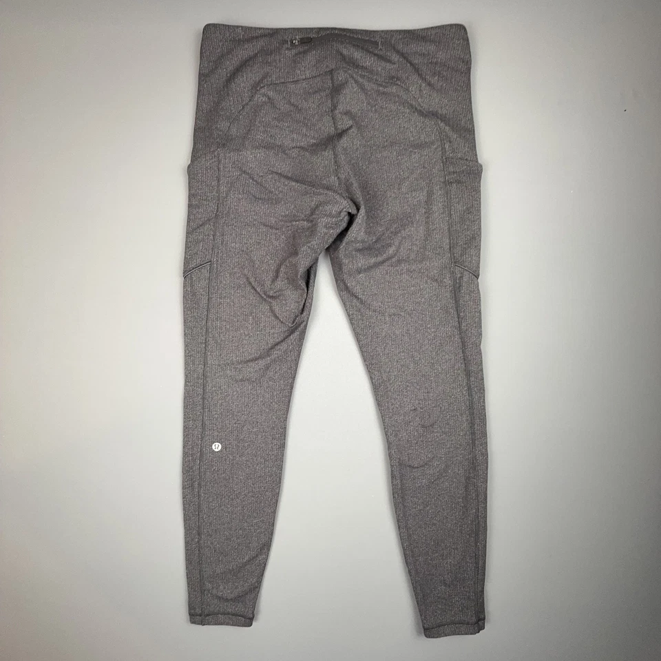 Lululemon Leggings Women 12 Gray Herringbone Luxtreme Power Pockets Athleisure - Image 3 of 4