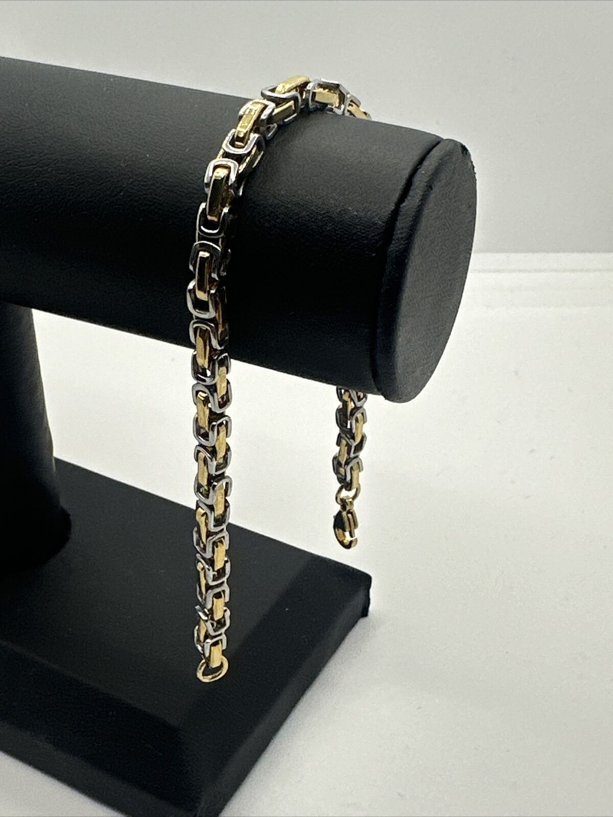 2-Tone 18kt Gold Filled & Stainless Steel Men’s Snail-Box Chain Bracelet 7.5inch