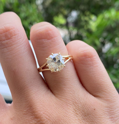 Old Mine Cushion Cut 2Ct Moissanite Ring U Shape Claw Set Split Shank 925 Silver