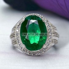 Emerald Oval Cut Gemstone With 925 Sterling Silver Ring For Men's 613