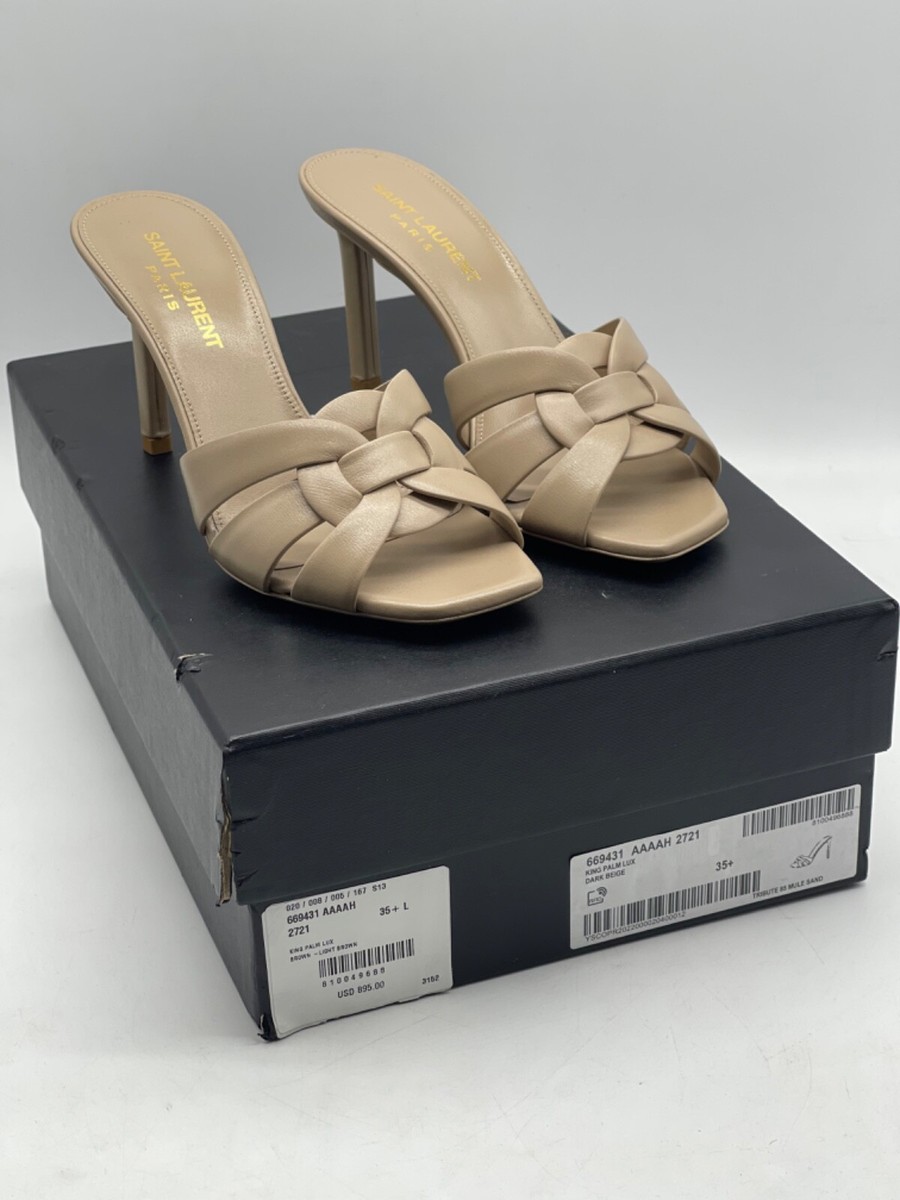 サンダル・ミュール Saint Laurent Tribute Beige Leather Sandals Tribute leather sandals Saint Laurent Beige size 40 EU in