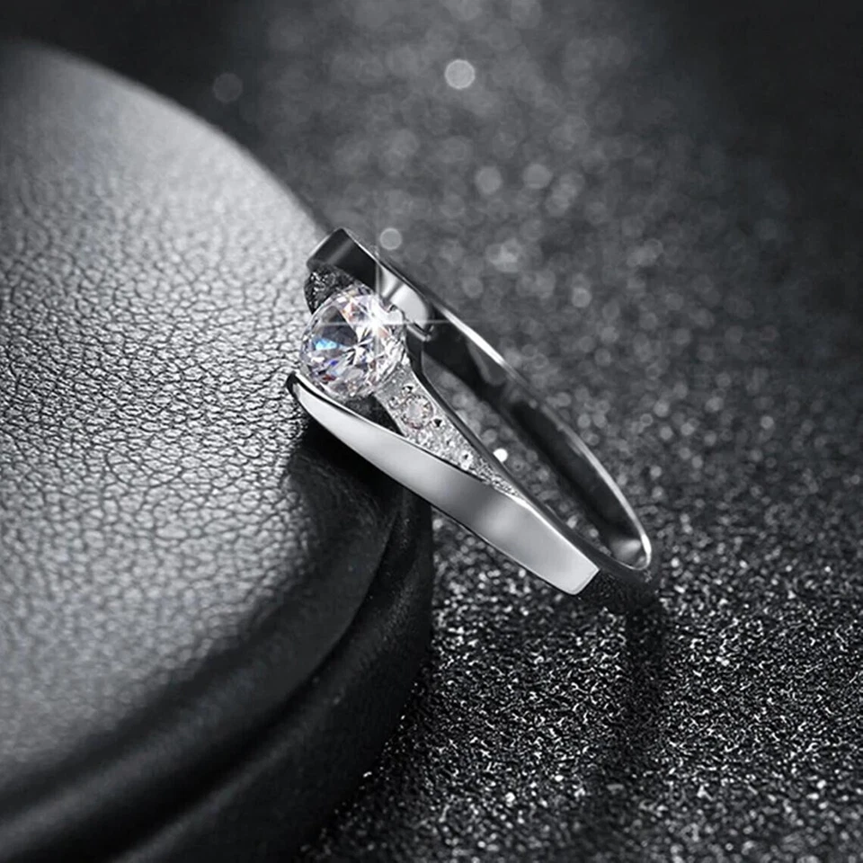 1 Karat Rund Diamant Verlobungsring Solitär Ring Bypass Weißgold-Finish gr 50-62 - Bild 2 von 4