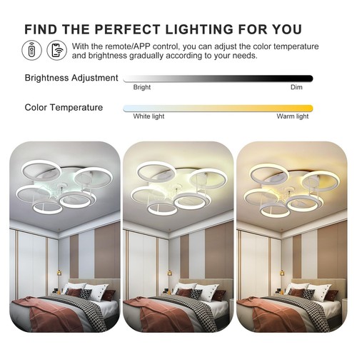 Smart Ceiling Fan with LED Light Remote App Control 6 Speed Dimmable Reversible - Picture 4 of 9