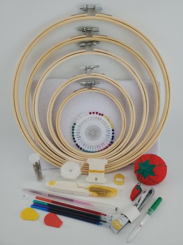 Embroidery Starter Kit - Full Kit Instructions, 5 Bamboo Hoops, Thread and Tools - Picture 4 of 7