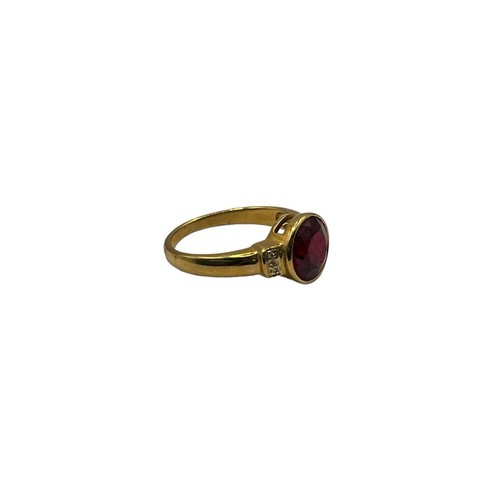 9ct 9k Yellow Gold Created Red Ruby And Diamond Ladies Ring Size O. Brand New - Picture 7 of 12