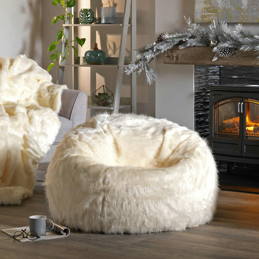 Adults Faux Fur Fluffy Bag Chair Luxury Large Beanbag Filled Cream Natural 5060554740017 |