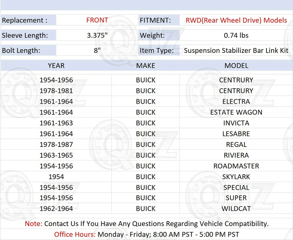 [FRONTAL (cantidad 1)] Barra estabilizadora de suspensión enlace para Buick Riviera 1963-1965 2x2 Foto 2 de 4