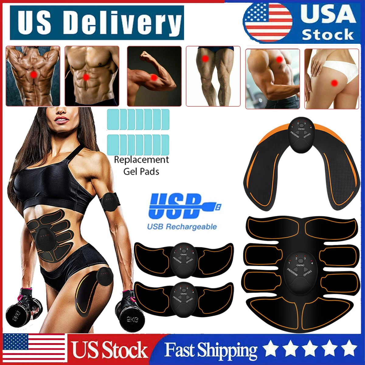 Power Abs Pro EMS Abs Trainer Arms Hips Muscle Stimulator Abdominal Training