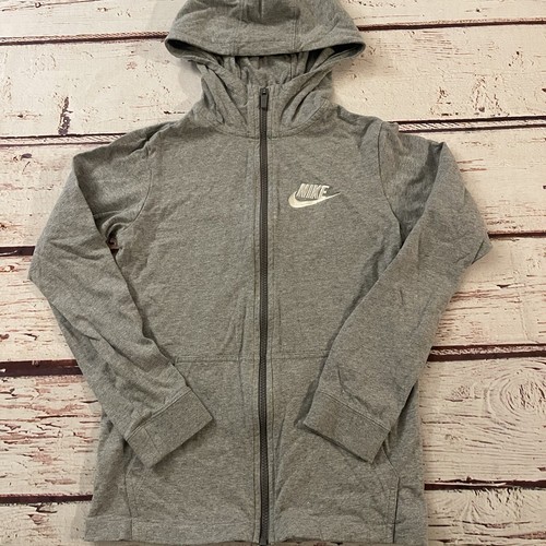 Nike Hoodie Full Zip Jacket Heather Grey Pullover Size Kids Large Blue Tag - Picture 6 of 8