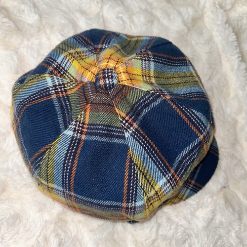 D&Y Plaid Cadet Cap Retro Newsboy Hat Lined Button Trim Stretch OSFM Pre-owned - Picture 5 of 8