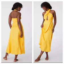 Farm Rio for Anthropologie XXS Yellow  Viscose Halter Maxi Dress Fit & Flare NEW