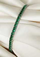 Certified Natural Green Emerald Round Tennis Bracelet Daily Wear 14k White Gold