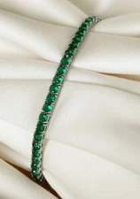 Certified Natural Green Emerald Round Tennis Bracelet Daily Wear 14k White Gold