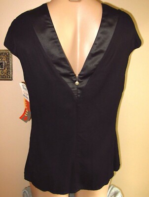 $310 Just Cavalli Italy Y2K Vintage Black V-Neck Bias-Cut Blouse 44 8 NWT