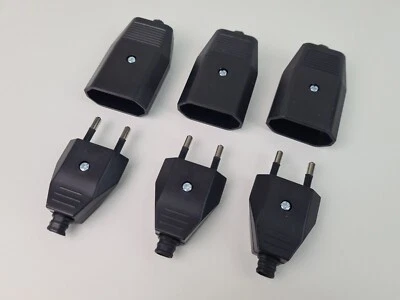 SP-ELECTRONIC 3 Euro Kupplung + 3 Euro Stecker schwarz mit Kabeleinführungstülle Flachstecker