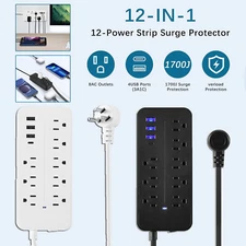 Wall Mountable Usb Surge Protector Power Strip With USB Ports 8 Outlet Plugs