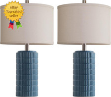 23" Set of 2 Farmhouse Ceramic Table Lamps for Living Room  Rustic Nightstand L