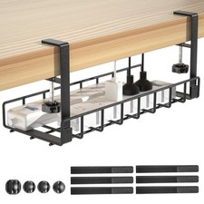 Under Desk Cable Management Tray No-Drill No-Screw Clamp Cable Organizer Black