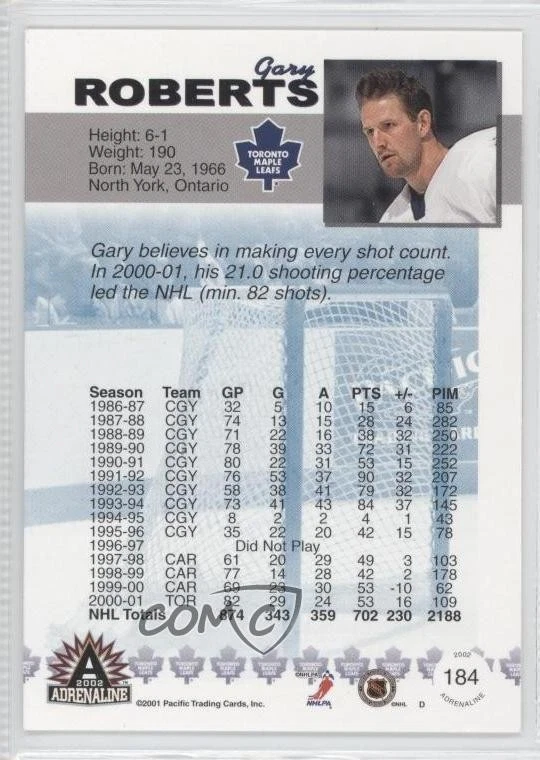 2001-02 Pacific Adrenaline Retail Gary Roberts #184 - Image 2 of 2