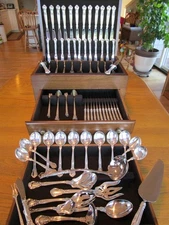 HUGE-DINNER+LUNCH GORHAM CHANTILLY STERLING FLATWARE SET S-12+SERVERS-132P*MINT