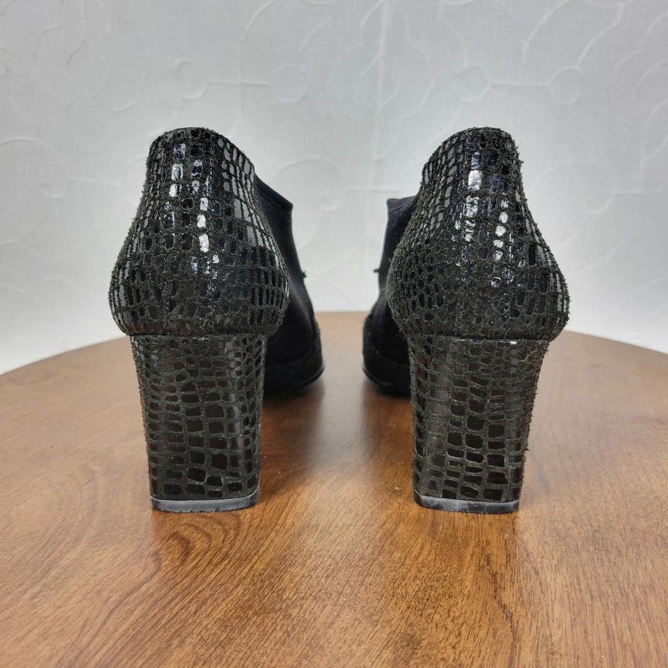 J Renee Women's Shoes 7 Black Leather Reptile Embossed Slip On Block Heel Bootie - Image 4 of 4