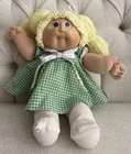 Vintage Cabbage Patch Kids Doll with Green Gingham Dress, Blonde Hair, Blue Eyes