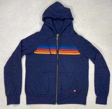 Aviator Nation 5 Striped Full Zip Hoodie Women Medium Blue