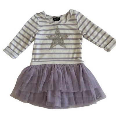 Zunie Girls 2T Lavender & White Stripes Dress With Tulle Ruffles & Glitter Star
