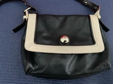 Kate Spade Two Tone Black & Cream Leather Crossbody, BROWN PIPING SILVER ACCENTS