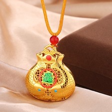 Vintage Ethnic Style God Of Wealth Hollow Enamel Pendant Long Sweater Chain 