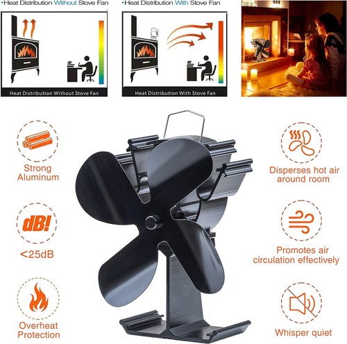 Log Burner Stove Fan Overheat Protection Silent Operation Eco Friendly 4 Blades - Picture 1 of 12