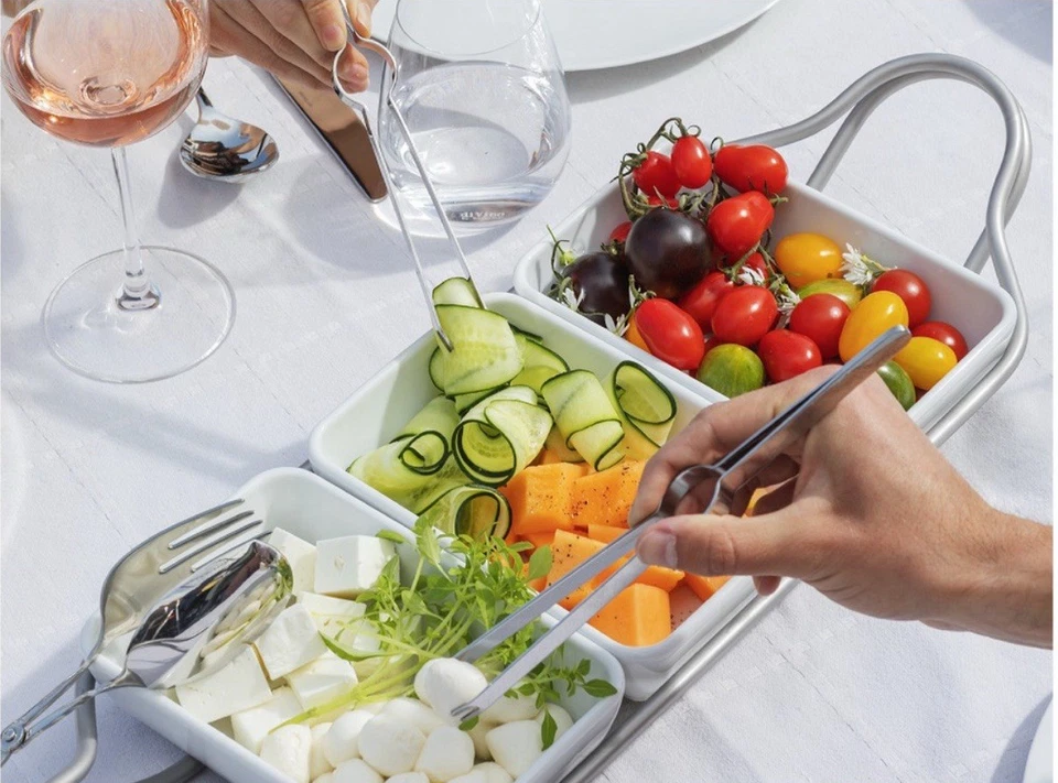 Sambonet Italy New Living 3-section Hors-d’oeuvre Tray with Holder - Image 4 of 4