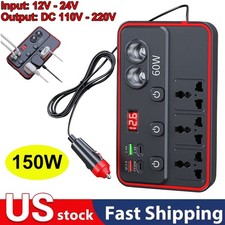 150W Car Power Inverter 12V 24V to DC 110V 220V Car Charger Adapter 2USB 3Socket