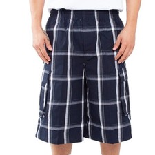 Shaka Wear Men's Cargo Plaid Short, Relaxed Fit, Plaid, Elastic Waist Size 2XL