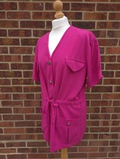 Womens Vintage Hot Pink Short sleeved 80s Tie Shirt Jacket Shoulder Pad Dopamine
