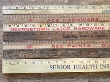 Lot of 7 Vintage Wooden Yardsticks Advertising