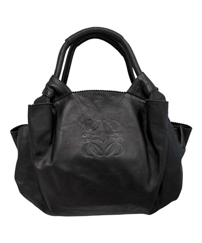 LOEWE Nappa Aire Anagram Black Leather Handbag Double Handles Auth
