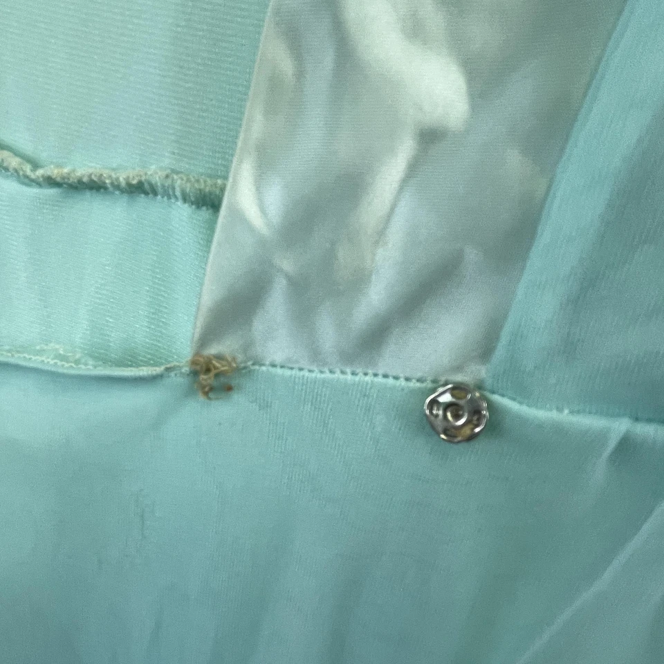 Vintage Gossard Artemis Nightgown Womens Small Aqua Satin Trim Maxi Made USA - Image 3 of 4