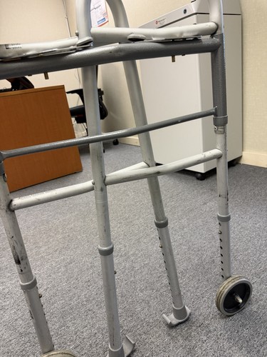 Gray Metal Walking Frame Walker, Adjustable Height, 2 Wheels Adult/Senior