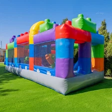 HeroKiddo Block Party 20' Inflatable Obstacle Course for Kids with Air Blower