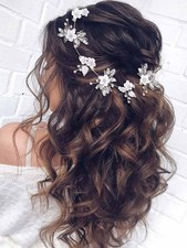Bride Silver Wedding Hair Vine Flower Bridal Hair Piece Leaf Party Hair Acces...