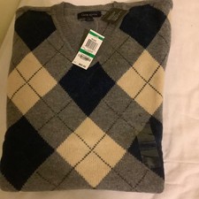 Men's Club Room V-Neck Argyle Lambswool Sweater-Brand New W/Tags-Size-L