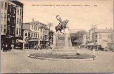Vintage 1930s HAVERHILL, Massachusetts Postcard "Lafayette Monument and Square"