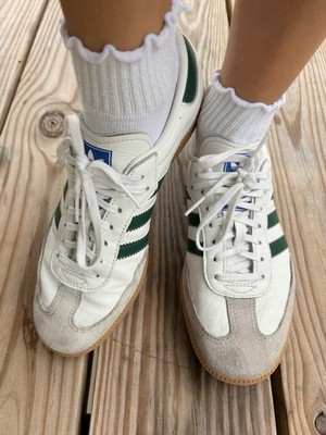 adidas Samba Low Top Leather Sneakers White/Green Gum Rubber Sole Lace Up